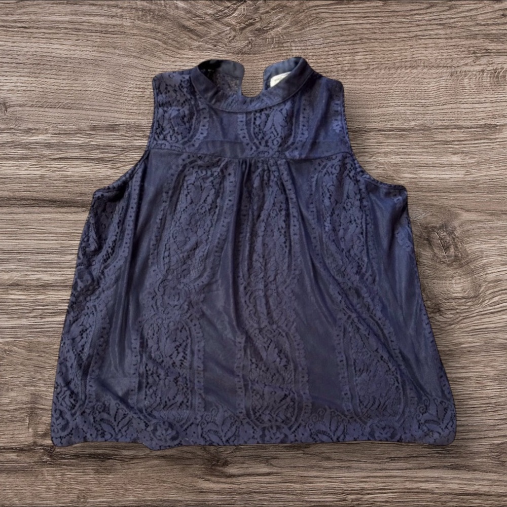 NWOT- Eve & Maddie Navy Blue‎ Lace High Neck Sleeveless Blouse Tank Top Size 2X